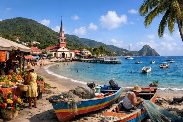 Eglise et plage Les Anses-d'Arlet